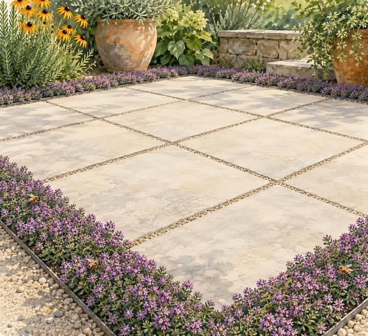 3. Tuck Creeping Thyme Into a Controlled Paver Margin — AI concept illustration