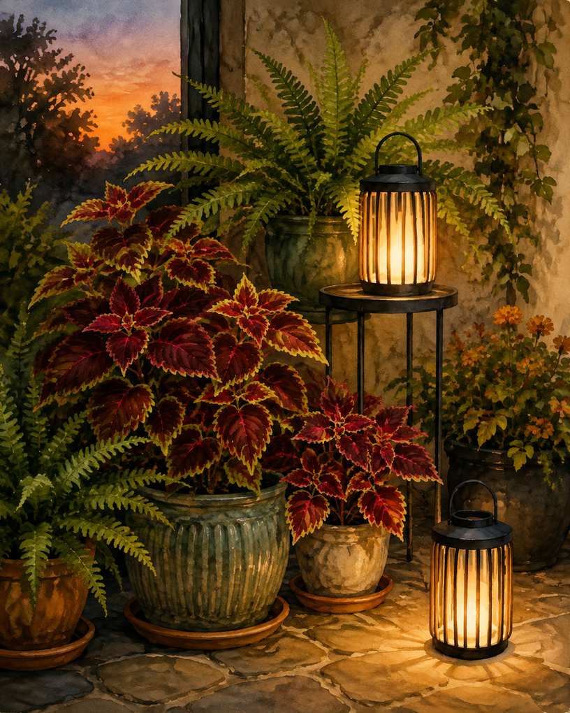 2. Tuck rechargeable lanterns between container groups — AI concept illustration