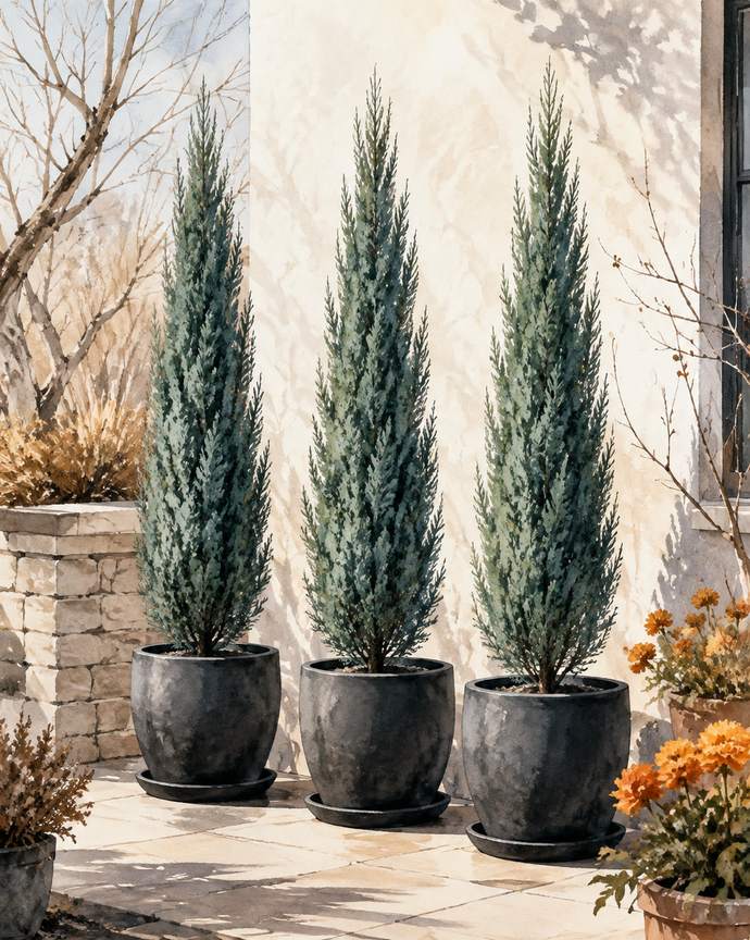 3. Use columnar junipers where winter privacy matters — AI concept illustration