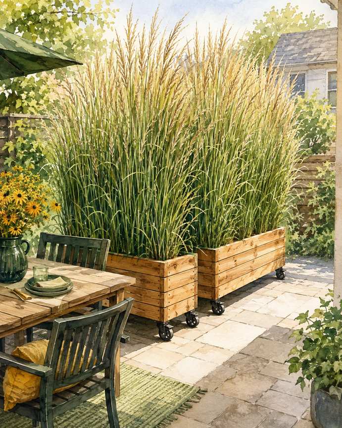 4. Make a movable screen with grasses on casters — AI concept illustration