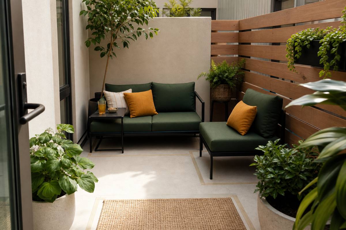3. Build an L-shaped corner with two compact seats — AI concept illustration