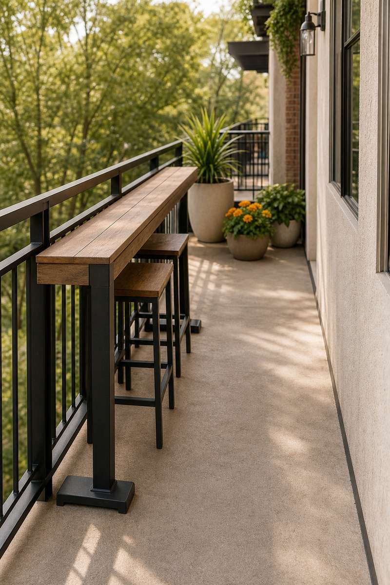 4. Run a narrow counter table along the railing — AI concept illustration
