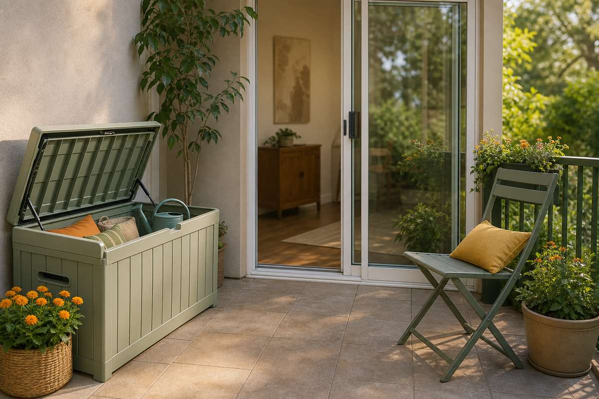 8. Put a storage bench beside the door, not opposite it — AI concept illustration
