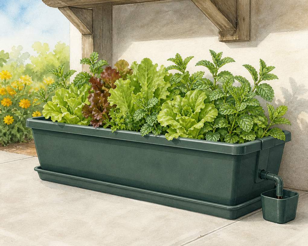 4. Use a self-watering box with a controlled overflow — AI concept illustration