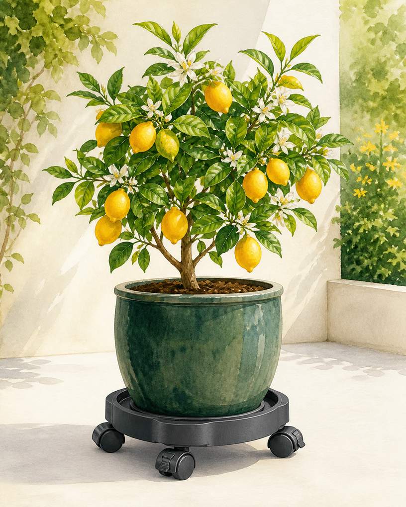 5. Put heavy pots on resin caddies with catch basins — AI concept illustration