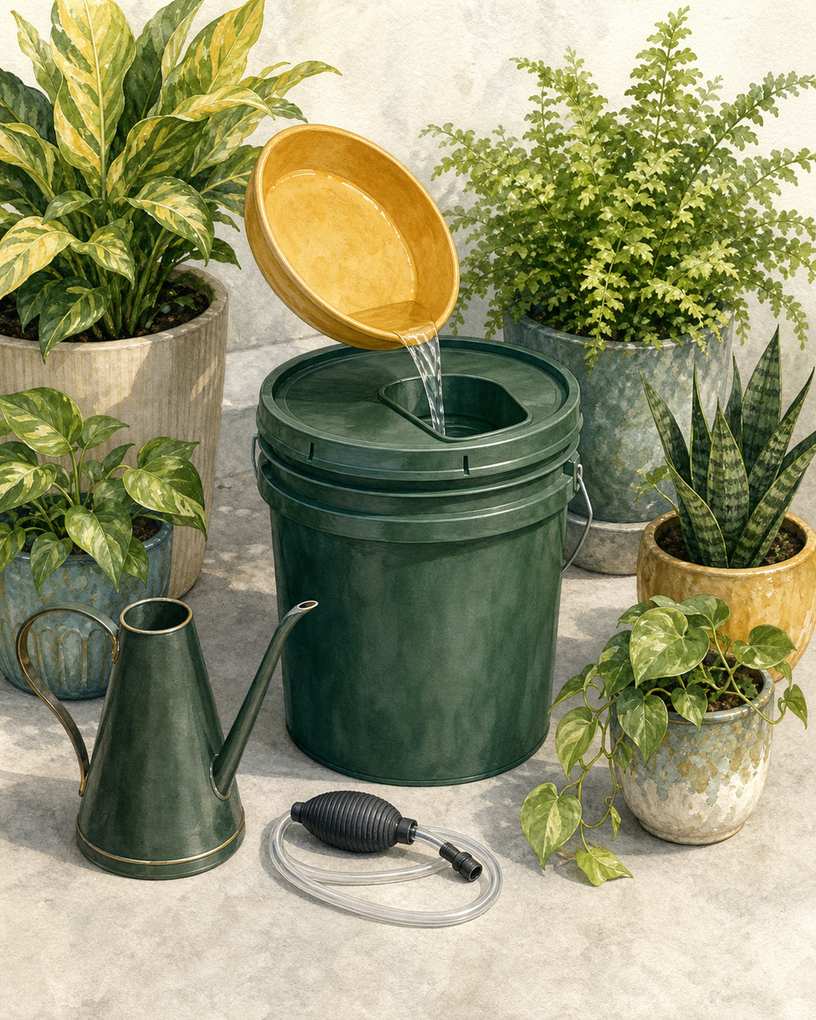 9. Build a bucket-and-siphon watering station — AI concept illustration