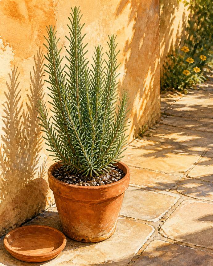 2. Upright rosemary by the hot wall — AI concept illustration