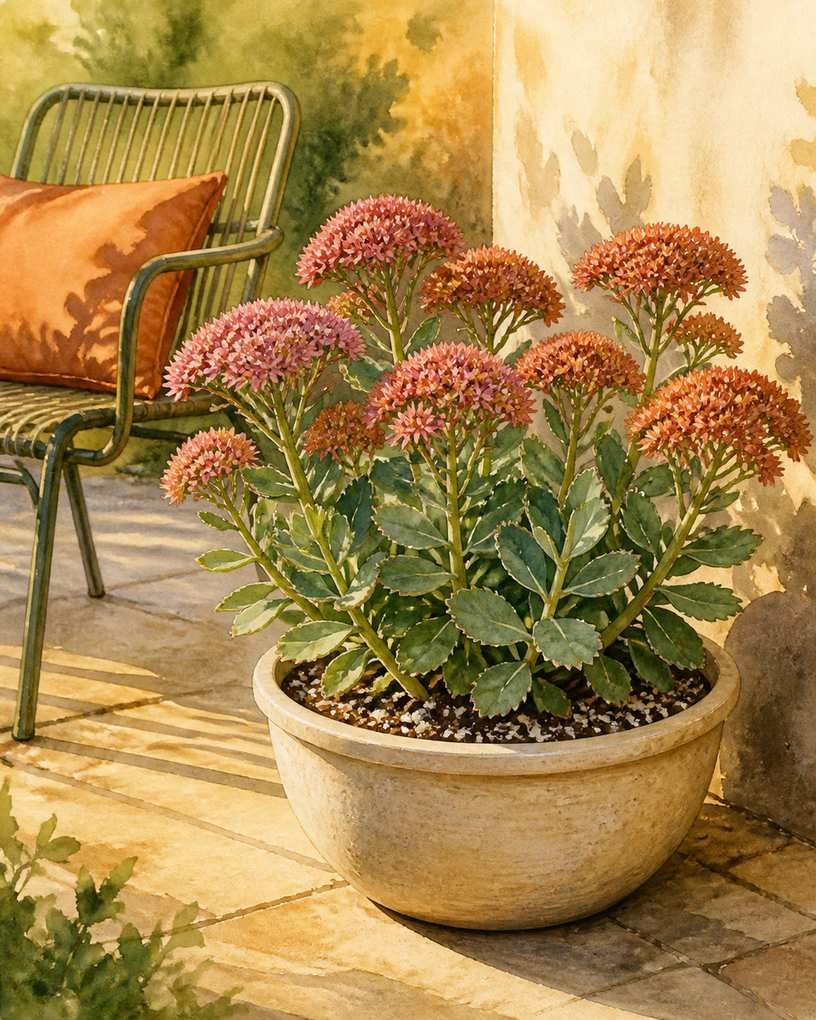 4. Sedum 'Autumn Joy' for missed waterings — AI concept illustration
