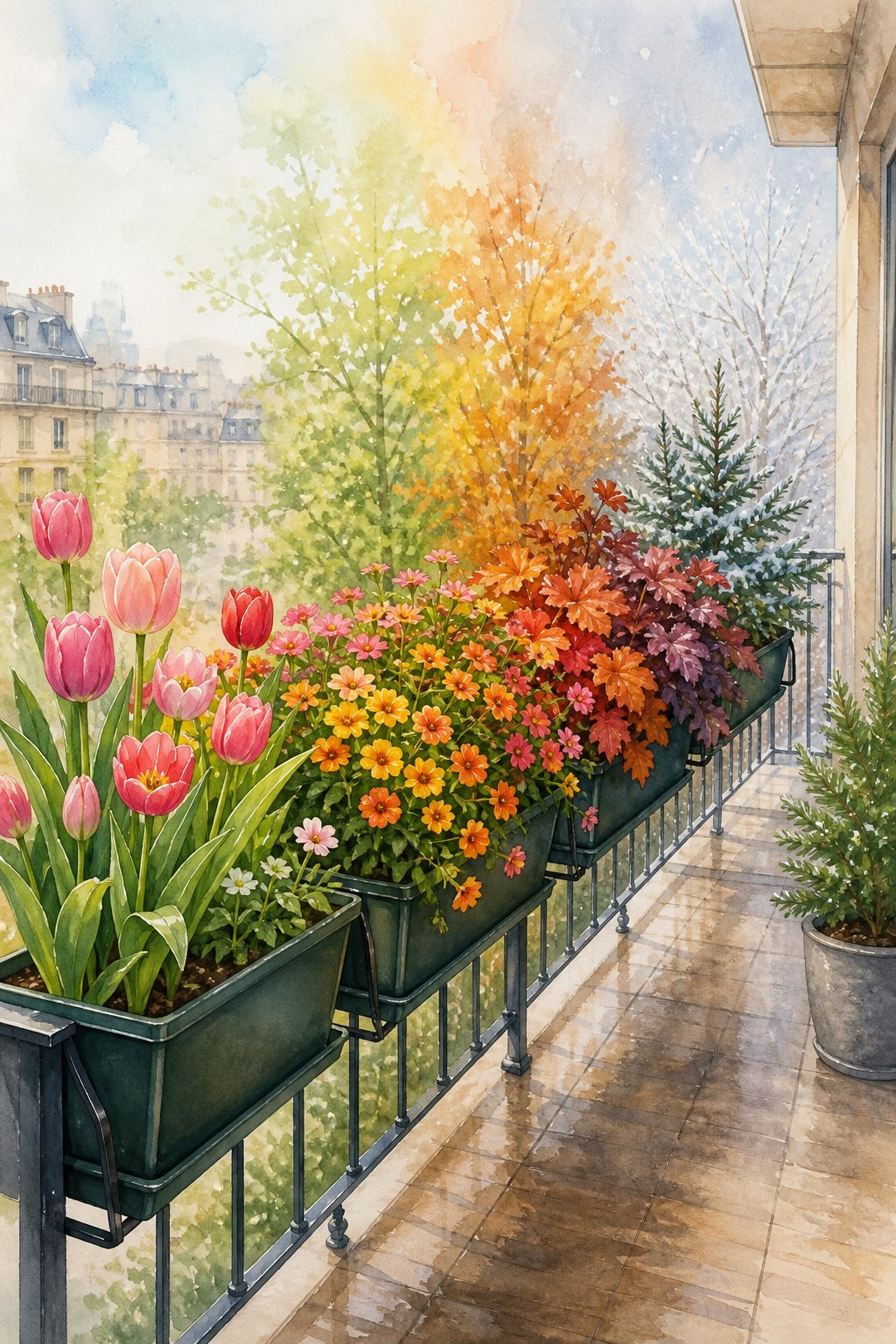 Pinterest pin: 9 Balcony Flower Box Ideas for Year-Round Color Without Clutter
