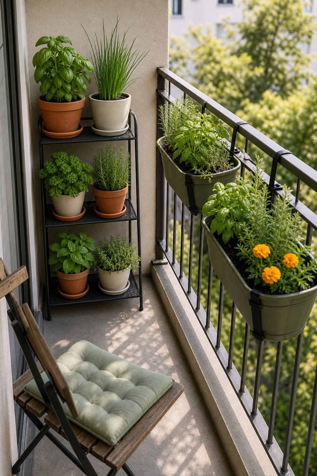 Pinterest pin: 9 Renter-Friendly Balcony Herb Garden Setups That Need No Drilling
