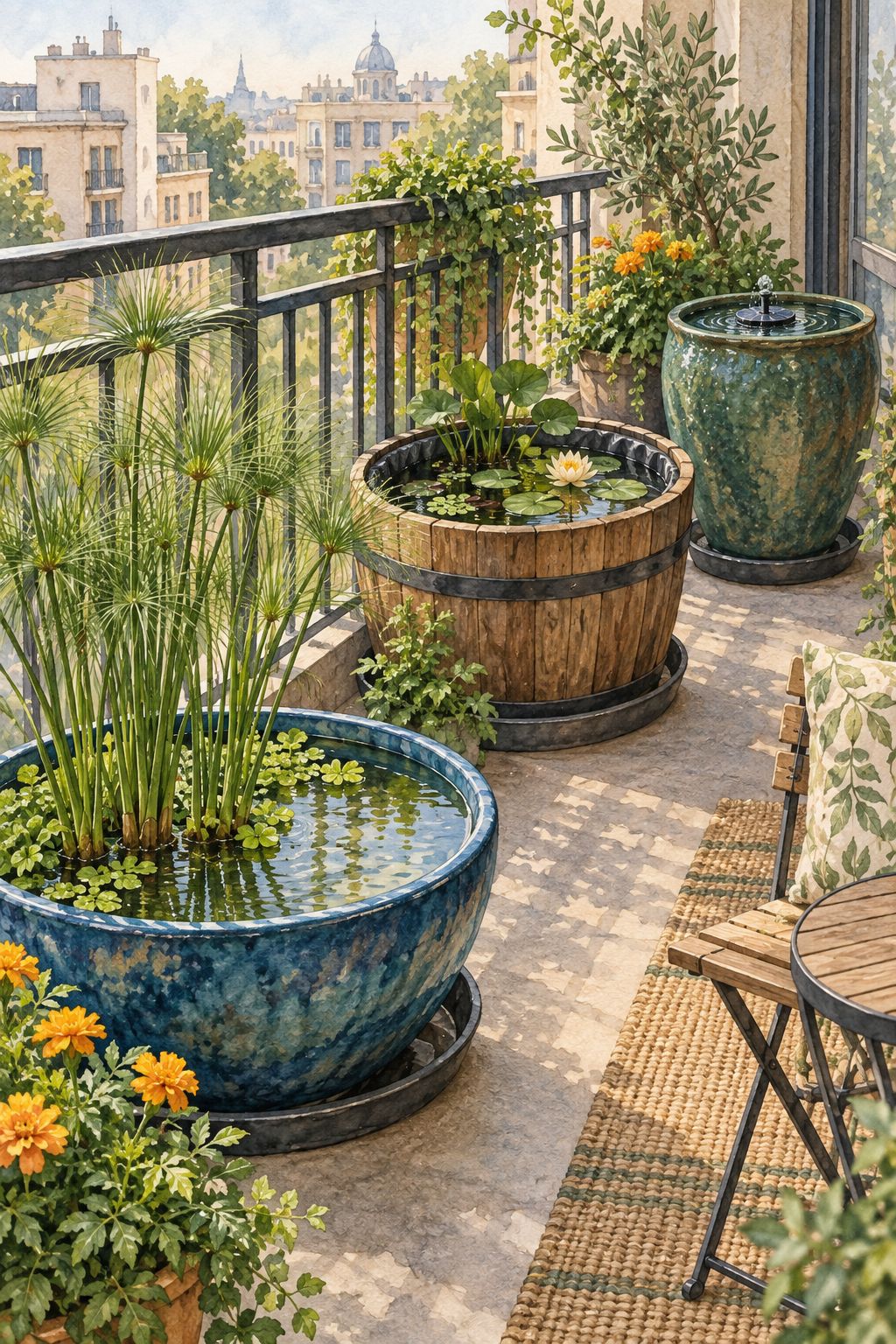 Pinterest pin: 9 Balcony Water Garden Ideas Using Bowls and Mini Ponds