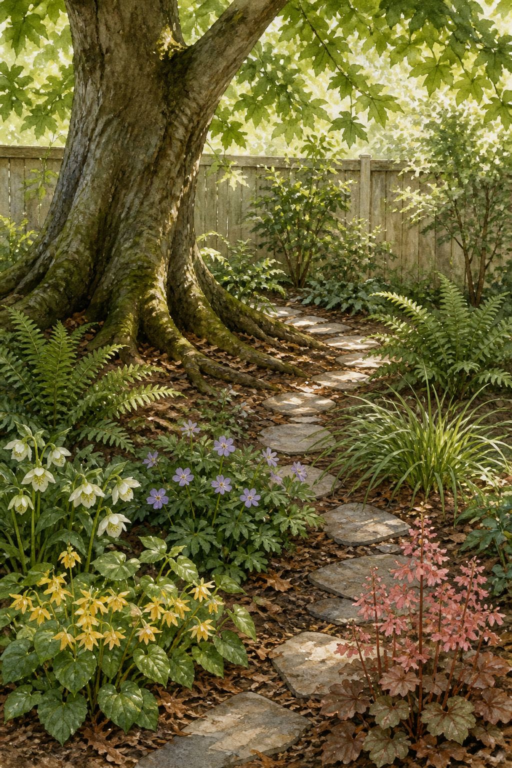 Pinterest pin: 9 Dry-Shade Plants for Tiny Yards Under Thirsty Mature Trees