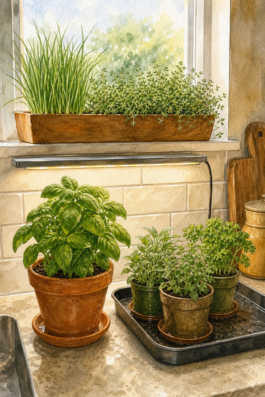 Pinterest pin: 9 Small-Kitchen Herb Garden Ideas for Windowsills and Counters