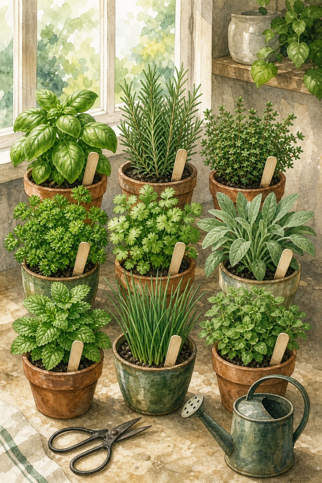 Pinterest pin: 9 Low-Light Herbs That Grow on a Shady Kitchen Counter