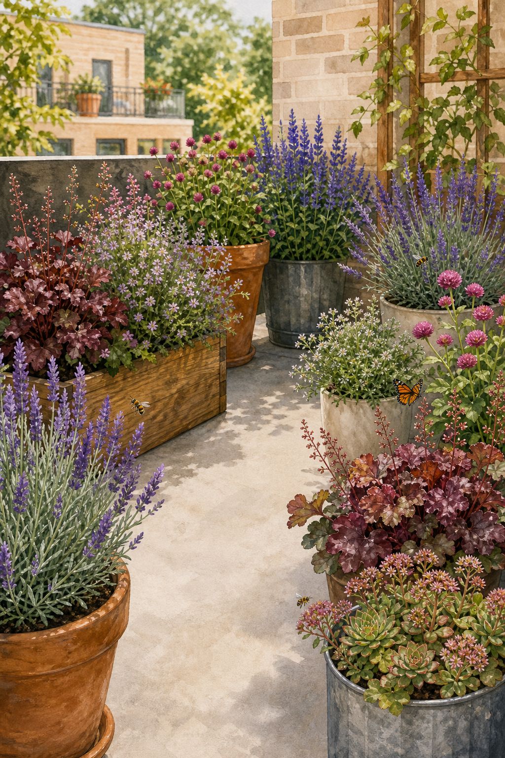 Pinterest pin: 9 Low-Mess Pollinator Plants for Small Patios and Close Neighbors