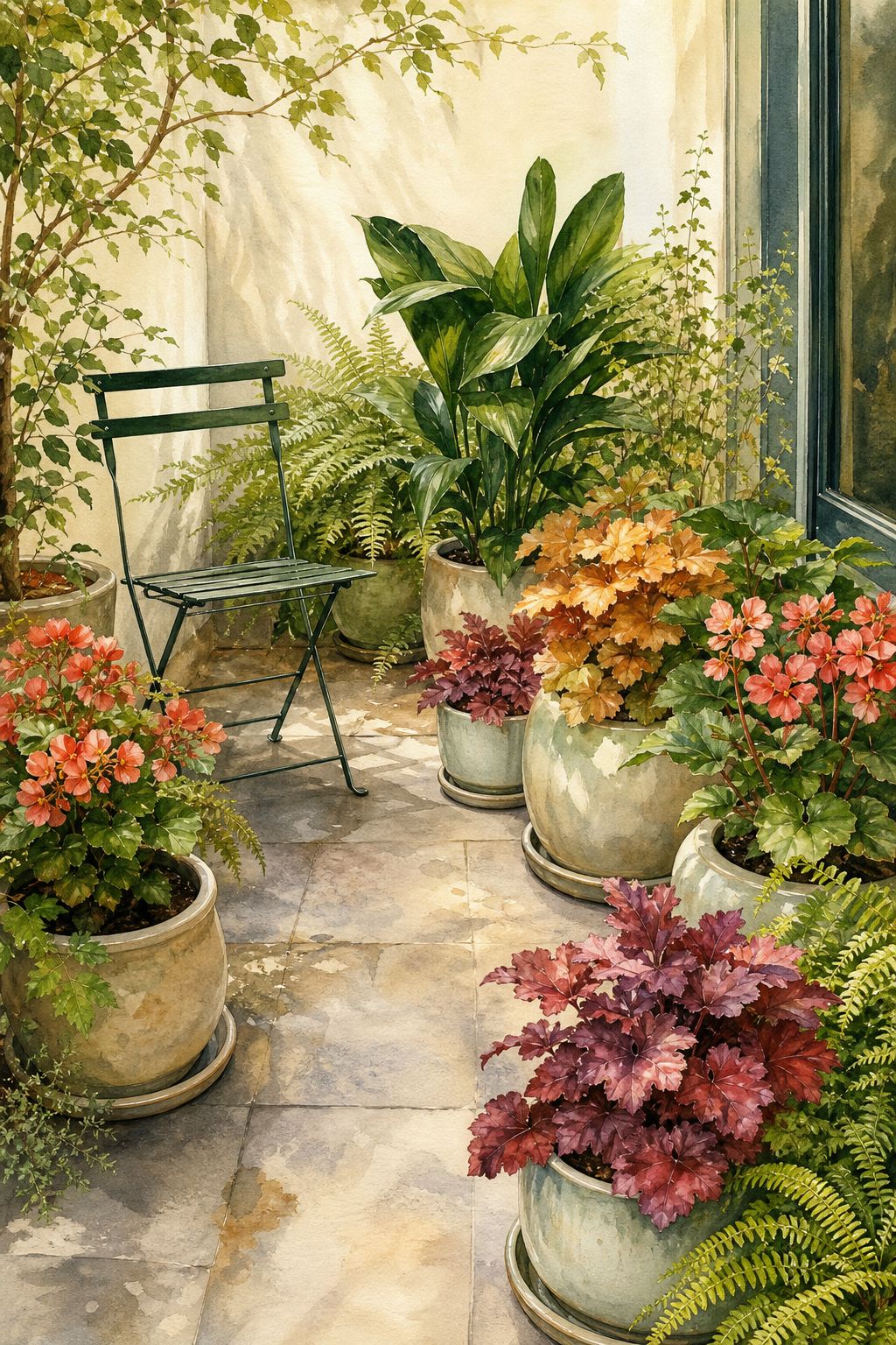 Pinterest pin: 9 North-Facing Patio Plant Ideas for Low-Light Small Spaces