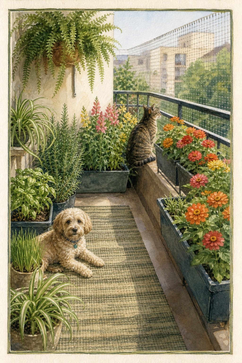 Pinterest pin: 9 Pet-Safe Balcony Garden Ideas for Renters With Curious Cats and Dogs