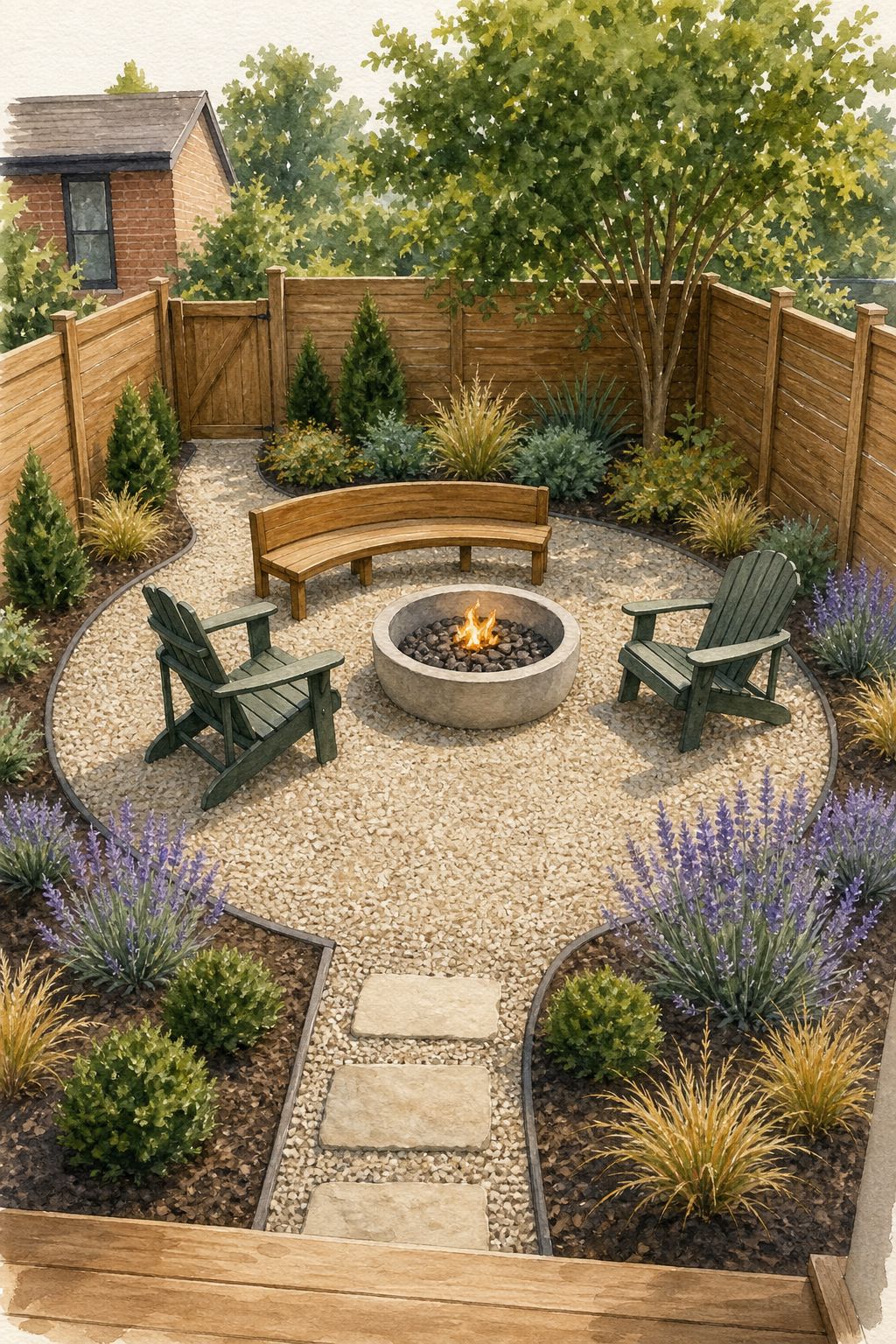 Pinterest pin: 9 Small-Backyard Fire Pit Landscaping Ideas With Safer Spacing