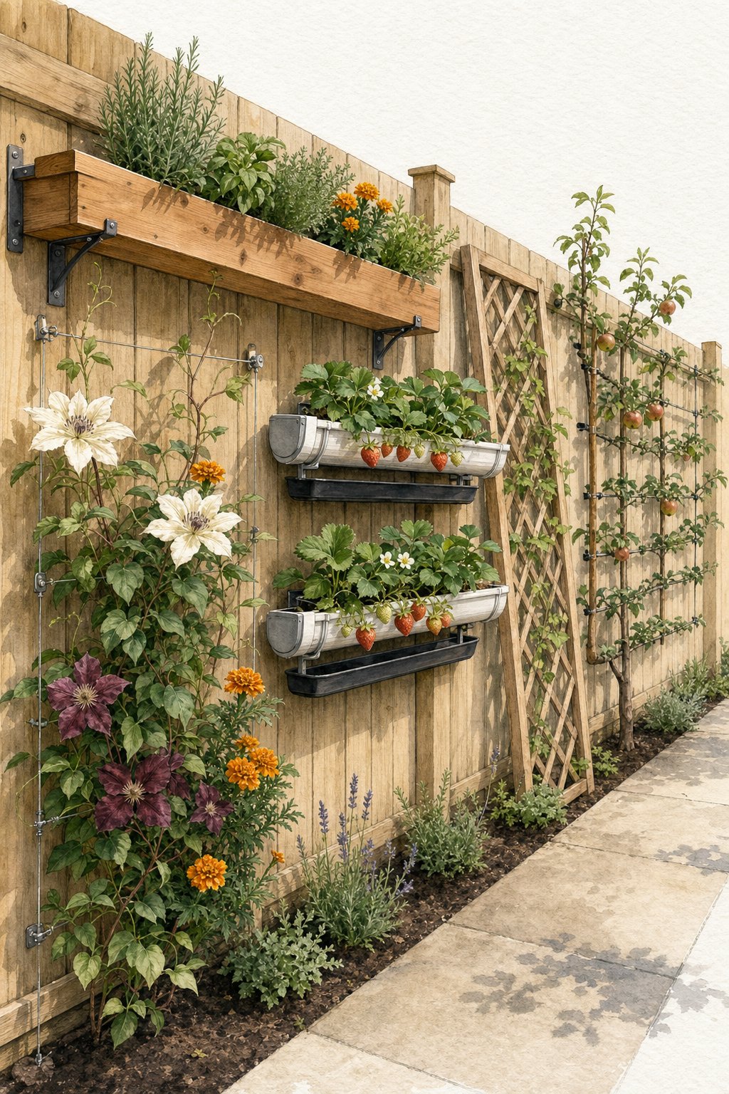 Pinterest pin: 9 Vertical Garden Ideas for Narrow Fence Lines and Bare Walls