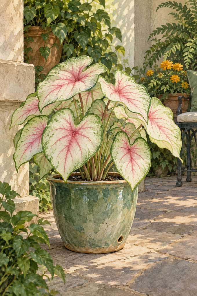 5. Add pink-veined caladium for one warm season — AI concept illustration