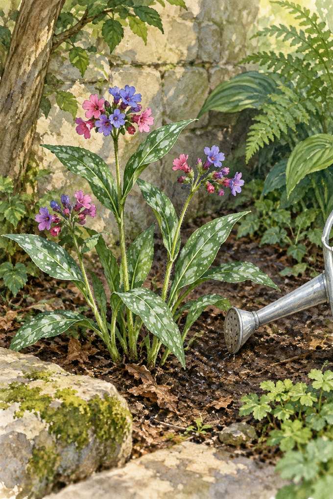 7. Tuck spotted lungwort into a cool front corner — AI concept illustration