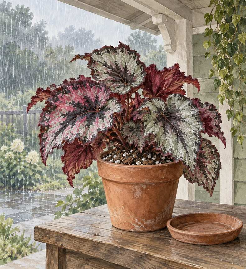 9. Display rex begonia where rain cannot soak it — AI concept illustration