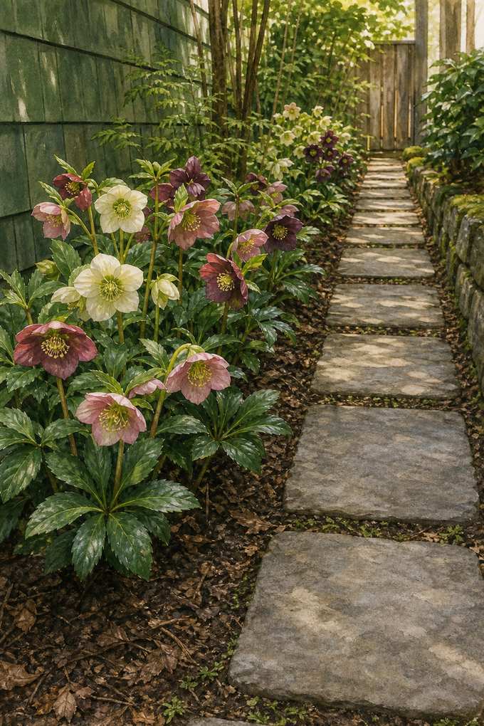 1. Hellebores for Evergreen Structure and Late-Winter Flowers — AI concept illustration