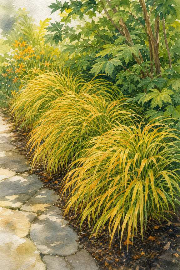 6. Golden Japanese Forest Grass for a Bright Path Accent — AI concept illustration
