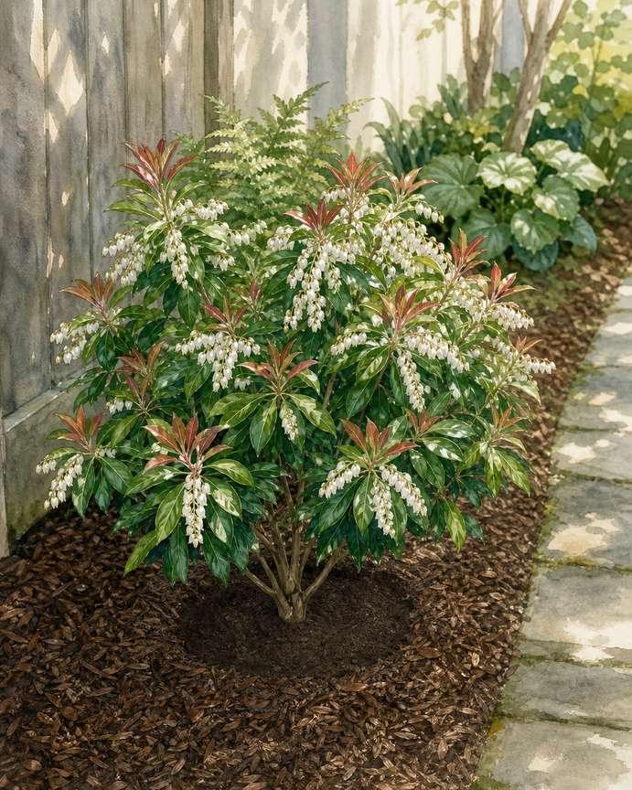 8. Japanese Pieris for a Narrow Evergreen Anchor — AI concept illustration