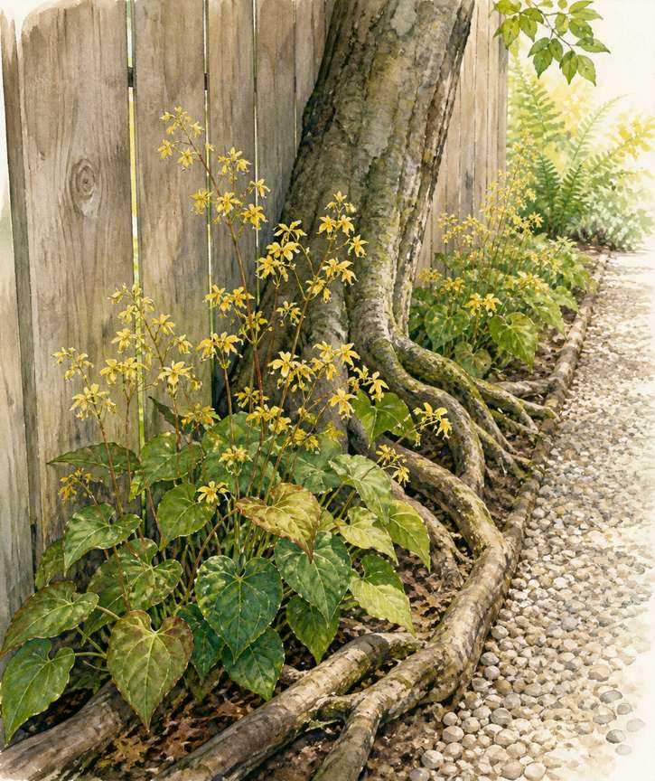2. Epimedium for Dry Shade Along a Fence — AI concept illustration