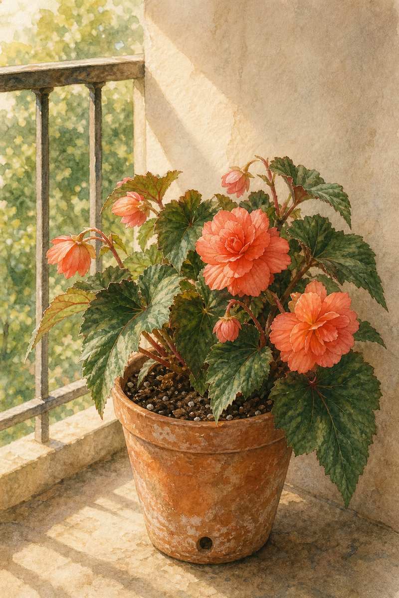 1. Tuck Tuberous Begonias Into a 10-Inch Pot — AI concept illustration