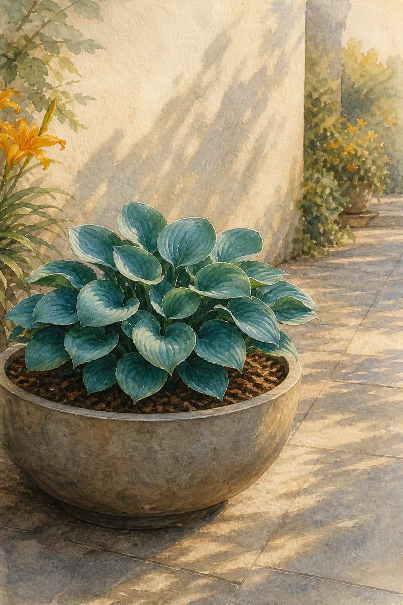 2. Grow a Compact Hosta in a Wide Resin Planter — AI concept illustration