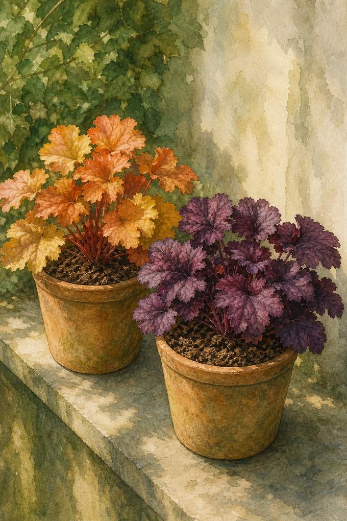 4. Use Heuchera for Color Without a Wide Footprint — AI concept illustration