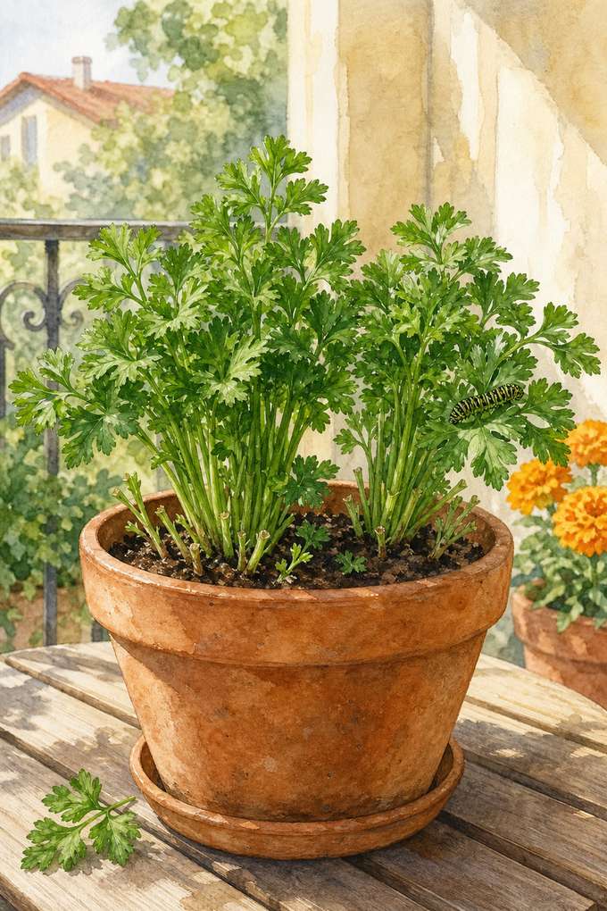 8. Harvest Flat-Leaf Parsley From a Morning-Light Pot — AI concept illustration