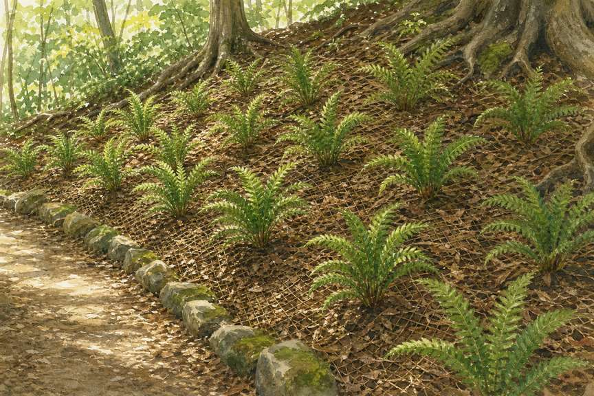 9. Mass Christmas Ferns on a Shady Slope — AI concept illustration
