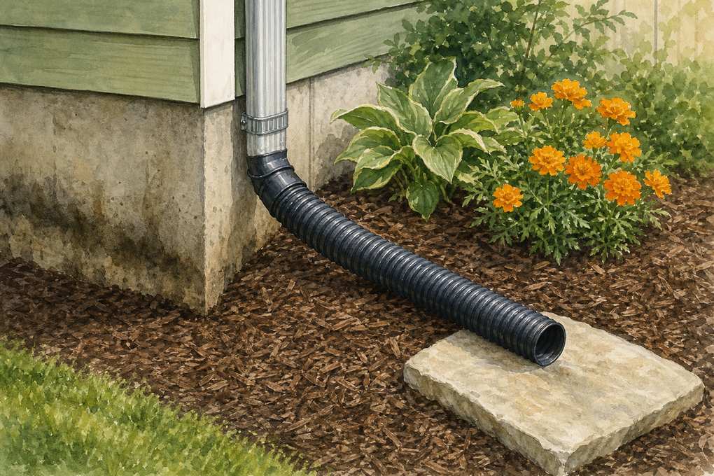 1. Extend the Downspout Past the Muddy Zone — AI concept illustration