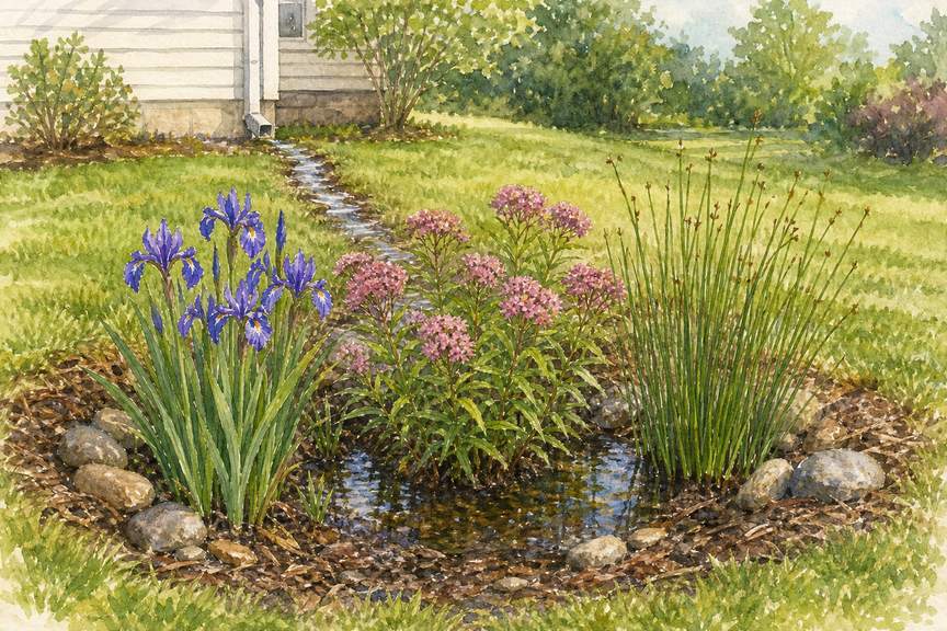 6. Build a Shallow Pocket Rain Garden — AI concept illustration