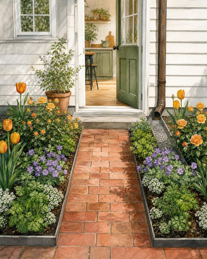 4. Frame the Back Door With Mirrored Pocket Beds — AI concept illustration