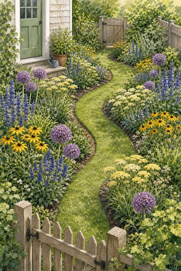 6. Replace the Lawn With Mown Paths and Flower Pockets — AI concept illustration
