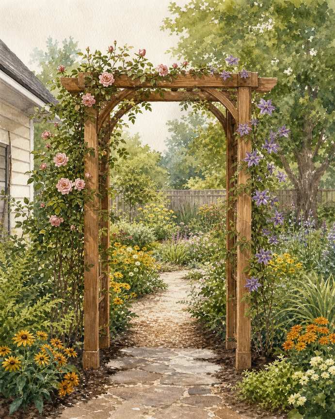 7. Use a Freestanding Arch as the Layout’s Backbone — AI concept illustration