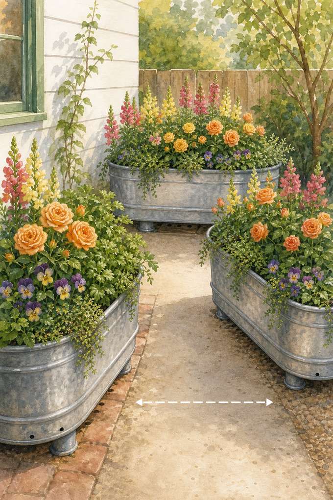 9. Create a Renters’ Cottage Garden With Movable Troughs — AI concept illustration