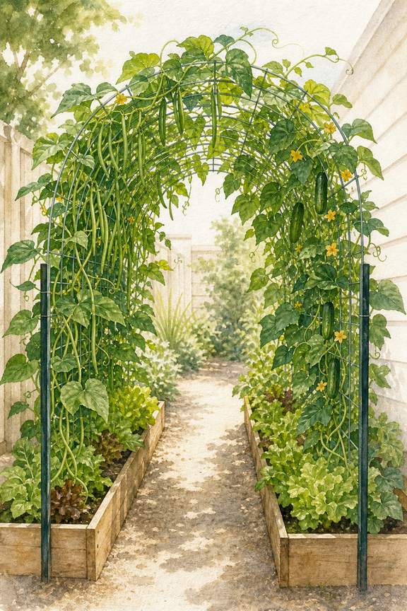 2. Grow Beans and Cucumbers Over a Walk-Through Arch — AI concept illustration
