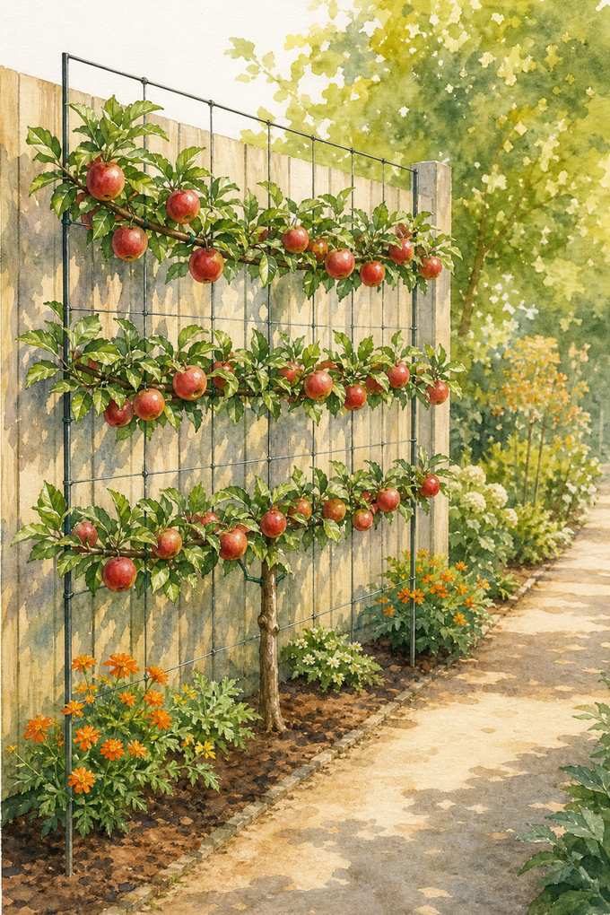 3. Train a Dwarf Fruit Tree Flat Against a Fence — AI concept illustration