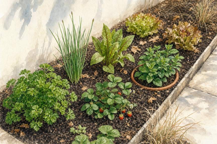 5. Plant a Low-Light Salad and Herb Strip — AI concept illustration