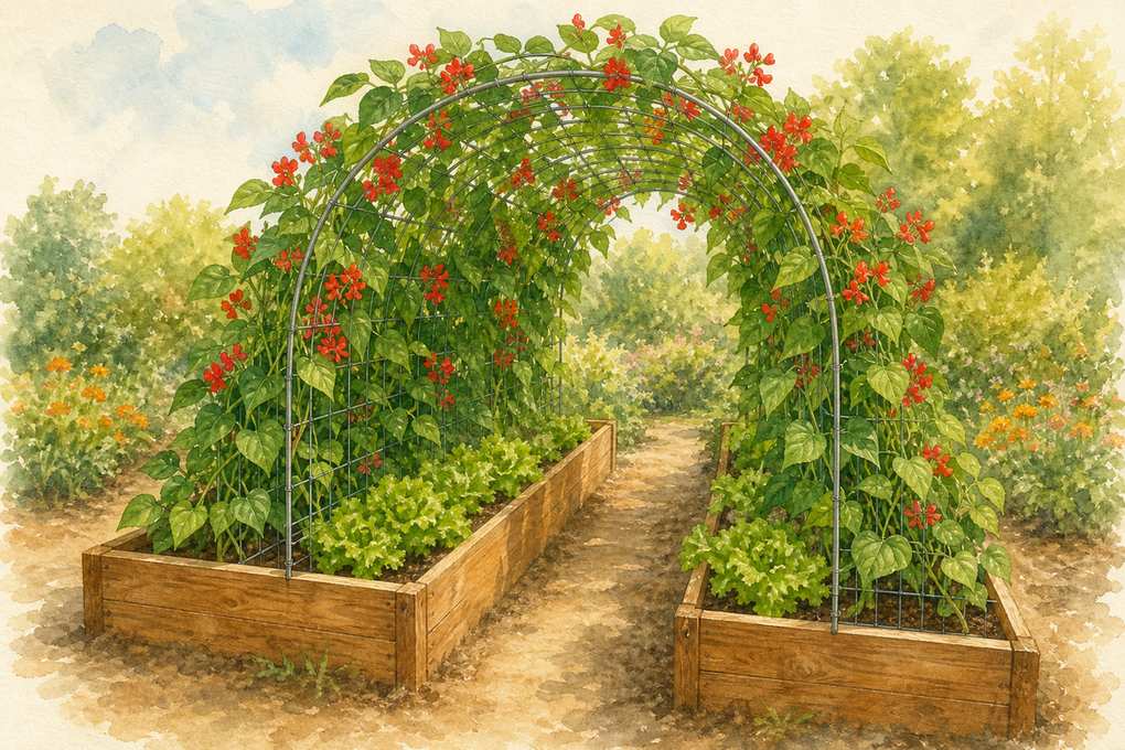 4. Grow a Bean Tunnel Between Two Raised Beds — AI concept illustration