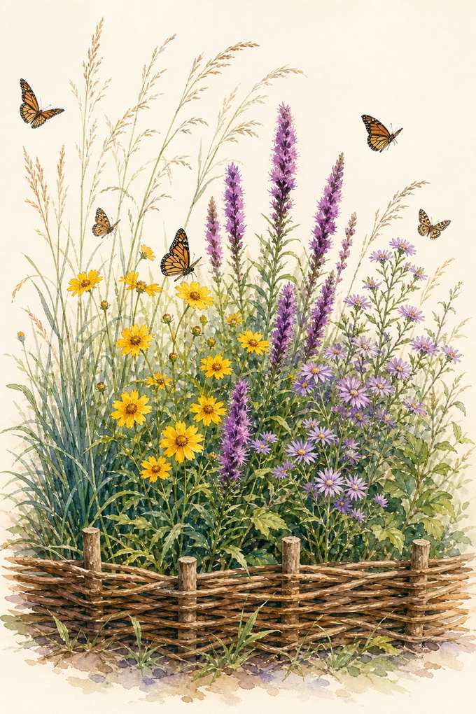 6. Plant a Mini Meadow Behind a Low Boundary — AI concept illustration