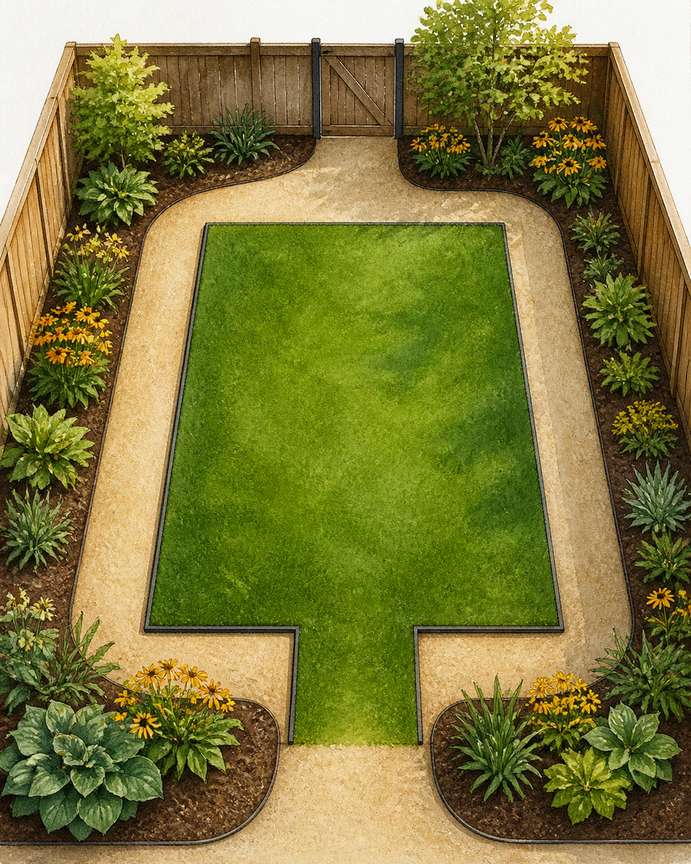 1. Shrink the lawn to one mowable rectangle — AI concept illustration