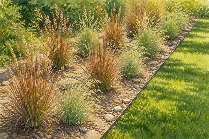 8. Fill sunny gaps with clumping ornamental grasses — AI concept illustration