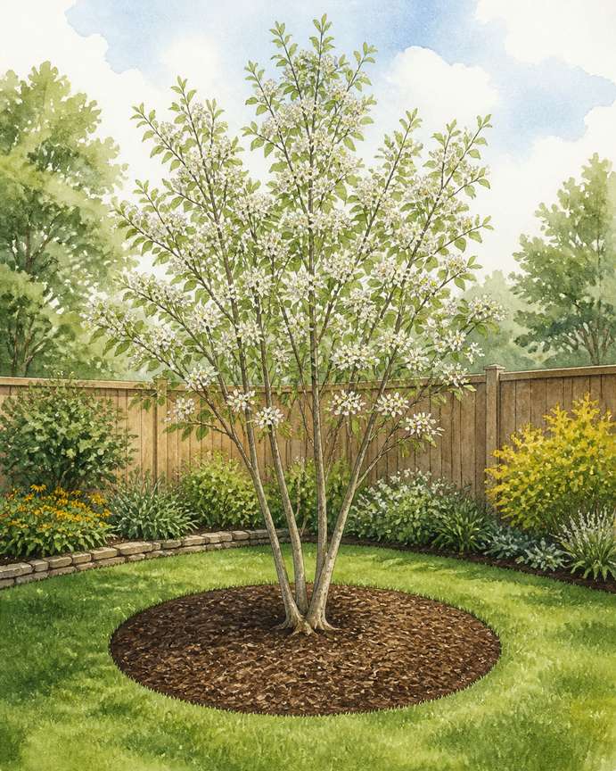 9. Give one small tree an oversized mulched ring — AI concept illustration