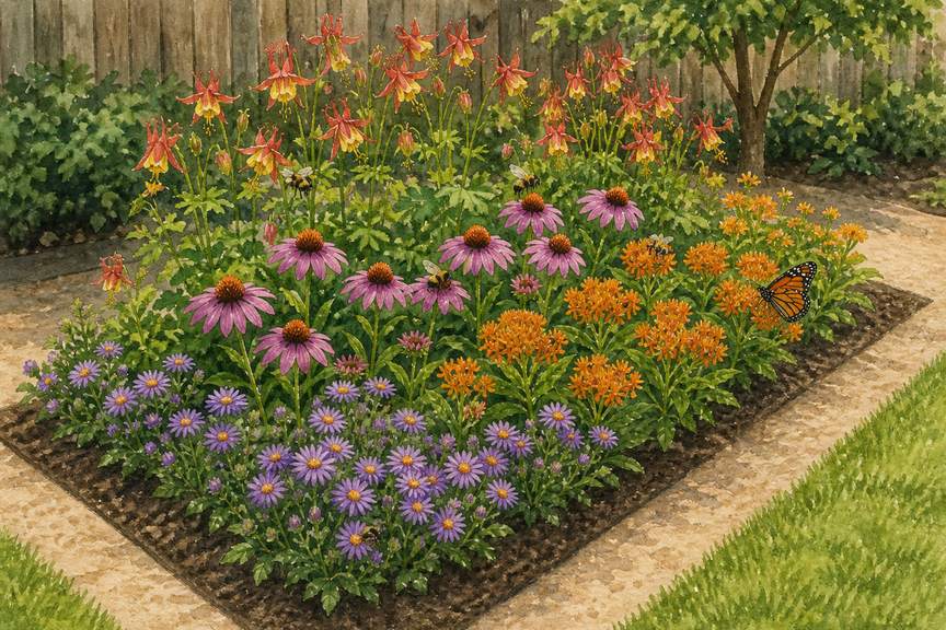 1. Plant a 4-by-6-foot three-season native bed — AI concept illustration